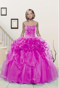 High Quality Pick Ups Sweetheart Sleeveless Lace Up Evening Gowns Fuchsia Organza