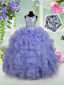 Affordable Sequins Floor Length Light Blue High School Pageant Dress Scoop Sleeveless Zipper