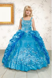 Pick Ups Floor Length Ball Gowns Sleeveless Turquoise Pageant Dress Wholesale Lace Up