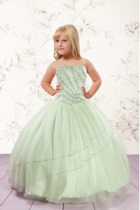Apple Green Ball Gowns Strapless Sleeveless Tulle Floor Length Lace Up Beading Custom Made Pageant Dress