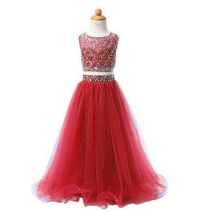 Custom Fit Red Scoop Zipper Beading Flower Girl Dresses for Less Sleeveless