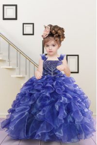 Perfect Ball Gowns Little Girls Pageant Dress Navy Blue Straps Organza Sleeveless Floor Length Lace Up
