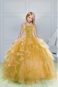 Charming Orange Little Girls Pageant Dress Wholesale Party and Wedding Party and For with Beading and Ruffles Halter Top