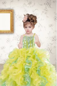 Excellent Sleeveless Organza Floor Length Lace Up Pageant Dress for Teens in Multi-color with Beading and Ruffles and Se
