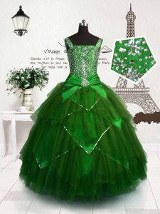 Nice Floor Length Ball Gowns Sleeveless Dark Green Little Girls Pageant Dress Wholesale Lace Up