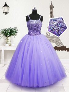 Fashion Tulle Sleeveless Floor Length Pageant Dress for Womens and Beading and Sequins