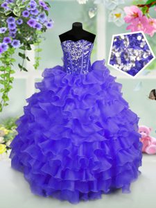 Organza Sleeveless Floor Length Little Girls Pageant Gowns and Ruffled Layers and Sequins