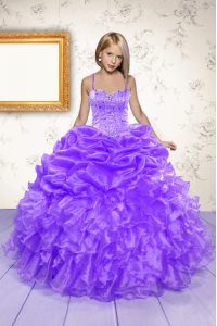 Sleeveless Beading and Ruffles and Pick Ups Lace Up Little Girls Pageant Gowns