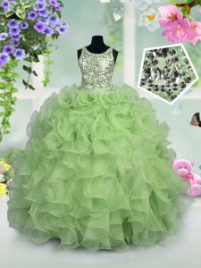 Sequins Scoop Sleeveless Zipper Little Girls Pageant Dress Wholesale Apple Green Organza