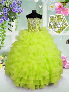 Cheap Sleeveless Organza Floor Length Lace Up Child Pageant Dress in with Ruffled Layers and Sequins