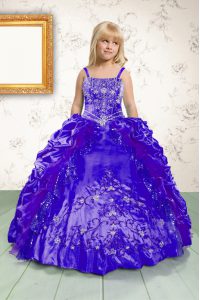 Fashionable Pick Ups Floor Length Ball Gowns Sleeveless Royal Blue Pageant Gowns For Girls Lace Up