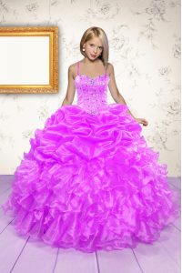 Discount Hot Pink Sleeveless Beading and Ruffles and Pick Ups Floor Length Little Girls Pageant Dress