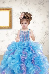 Sequins Ball Gowns Pageant Gowns For Girls Multi-color Spaghetti Straps Organza Sleeveless Floor Length Lace Up