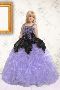 Fantastic Sleeveless Floor Length Beading and Pick Ups Lace Up Little Girl Pageant Gowns with Lavender
