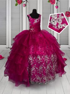 Sleeveless Appliques and Ruffled Layers Lace Up Custom Made Pageant Dress