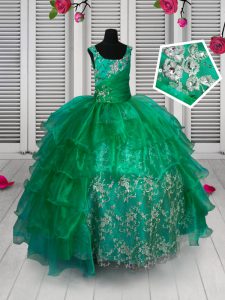 Super Sleeveless Appliques and Ruffled Layers Lace Up Pageant Dresses