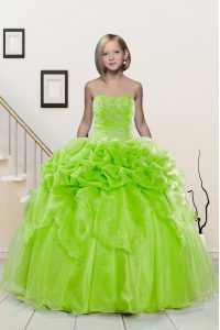 Custom Made Yellow Green Organza Lace Up Little Girls Pageant Dress Wholesale Sleeveless Floor Length Beading and Pick U