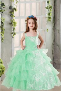 Ruffled Floor Length Ball Gowns Sleeveless Turquoise Pageant Dress Wholesale Lace Up