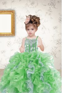 Sleeveless Floor Length Beading and Ruffles and Sequins Lace Up Pageant Gowns For Girls with Multi-color