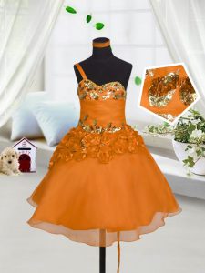 Smart Orange Red Sweetheart Neckline Beading and Hand Made Flower Flower Girl Dresses for Less Sleeveless Lace Up