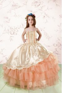 Orange Red Little Girls Pageant Dress Wholesale Party and Wedding Party and For with Embroidery and Ruffled Layers Spagh