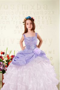 Beauteous Sleeveless Beading and Ruffled Layers and Hand Made Flower Lace Up Pageant Dresses