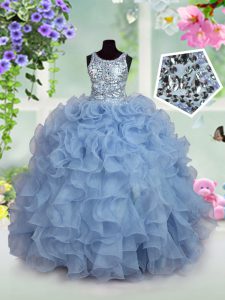 Light Blue Zipper Scoop Ruffles and Sequins Little Girl Pageant Gowns Organza Sleeveless