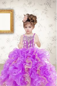 Glorious Organza Spaghetti Straps Sleeveless Lace Up Beading and Ruffles and Sequins Little Girl Pageant Gowns in Multi-