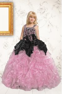 Super Lavender Child Pageant Dress Party and Wedding Party and For with Beading and Ruffles Straps Sleeveless Lace Up