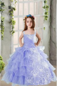 Popular Lavender Lace Up Square Lace and Ruffled Layers High School Pageant Dress Organza Sleeveless