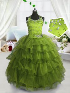 Scoop Sleeveless Beading and Ruffled Layers Lace Up Little Girl Pageant Gowns