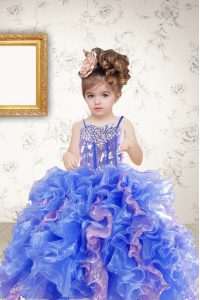 Floor Length Multi-color Pageant Dress for Teens Organza Sleeveless Beading and Ruffles and Sequins