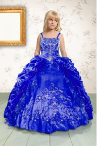 Perfect Pick Ups Royal Blue Sleeveless Satin Lace Up Pageant Gowns For Girls for Party and Wedding Party