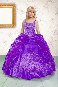 Sleeveless Beading and Appliques and Pick Ups Lace Up Little Girl Pageant Dress