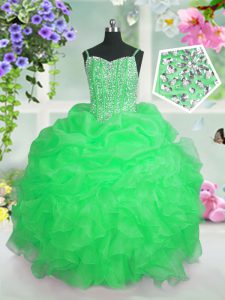Top Selling Floor Length Pageant Dresses Organza Sleeveless Beading and Ruffles and Pick Ups
