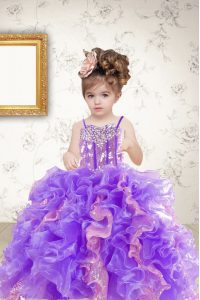 Multi-color Ball Gowns Organza Spaghetti Straps Sleeveless Beading and Ruffles and Sequins Floor Length Lace Up Custom M