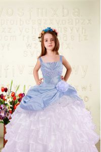Light Blue Pageant Gowns Military Ball and Sweet 16 and Quinceanera and For with Beading and Ruffled Layers and Hand Mad