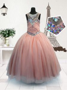 Elegant Scoop Sleeveless Zipper Pageant Gowns For Girls Pink Organza
