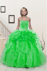 Sleeveless Floor Length Beading and Pick Ups Lace Up Little Girl Pageant Gowns