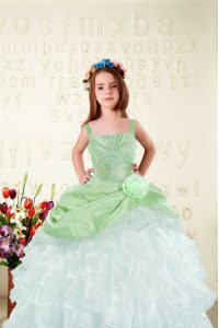 Ruffled Apple Green Sleeveless Organza Lace Up Pageant Dress for Military Ball and Sweet 16 and Quinceanera
