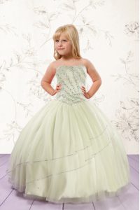 Affordable Sleeveless Floor Length Beading Lace Up Little Girls Pageant Dress Wholesale with Apple Green