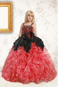 Floor Length Ball Gowns Sleeveless Black and Orange Kids Formal Wear Lace Up