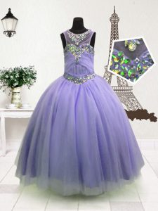 Floor Length Ball Gowns Sleeveless Lavender Girls Pageant Dresses Zipper