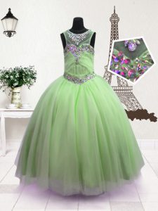 Green Ball Gowns Scoop Sleeveless Organza Floor Length Zipper Beading Pageant Dress for Teens