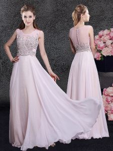 Wonderful Pink Evening Dress Prom and Party and Military Ball and Wedding Party and For with Beading Scoop Sleeveless Zi