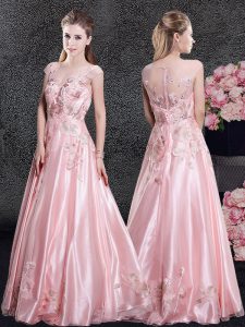Empire Dress for Prom Baby Pink Scoop Organza Cap Sleeves Floor Length Zipper