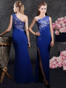 Fine One Shoulder Sleeveless Side Zipper Celebrity Dresses Royal Blue Elastic Woven Satin