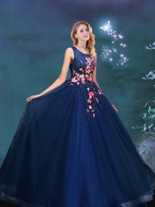 Sexy Navy Blue Sweet 16 Dresses Prom and For with Appliques Scoop Sleeveless Lace Up