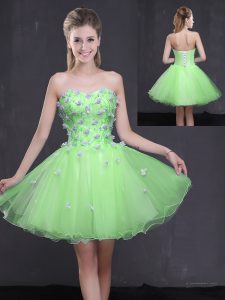Fine A-line Prom Gown Sweetheart Organza Sleeveless Mini Length Lace Up