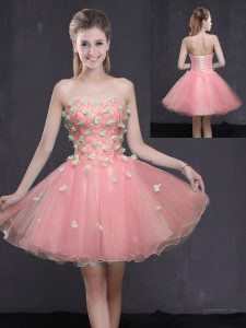 Mini Length Lace Up Cocktail Dresses Pink for Prom and Party with Appliques